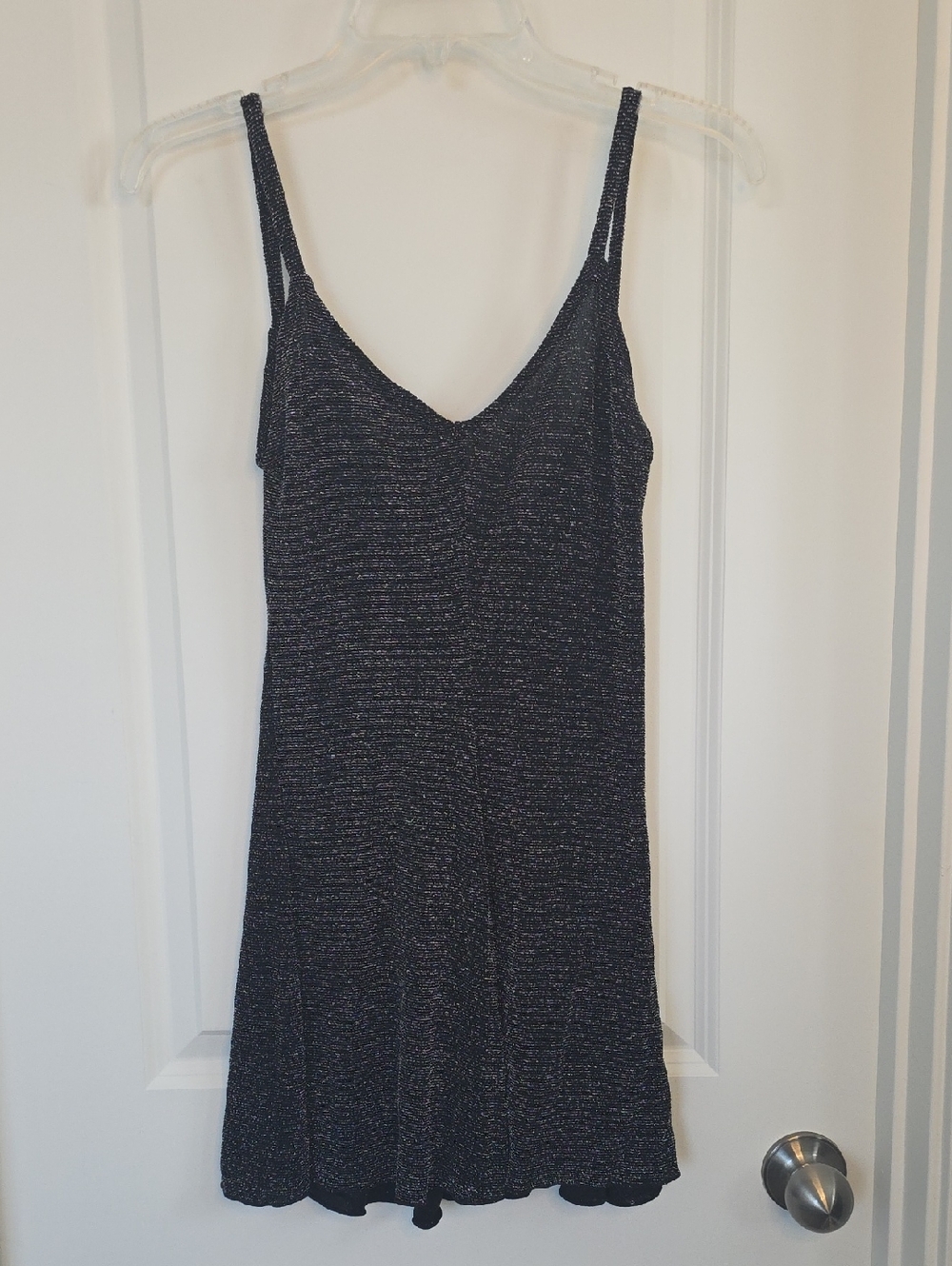 Metallic Black Slip Dress with Spaghetti Straps